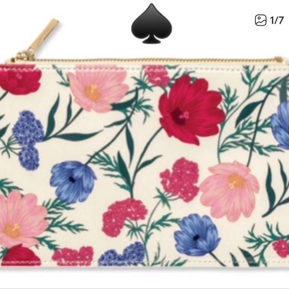 🐝NWOT Kate Spade floral pencil case zipper makeup cosmetic bag holder slim - Picture 3 of 4